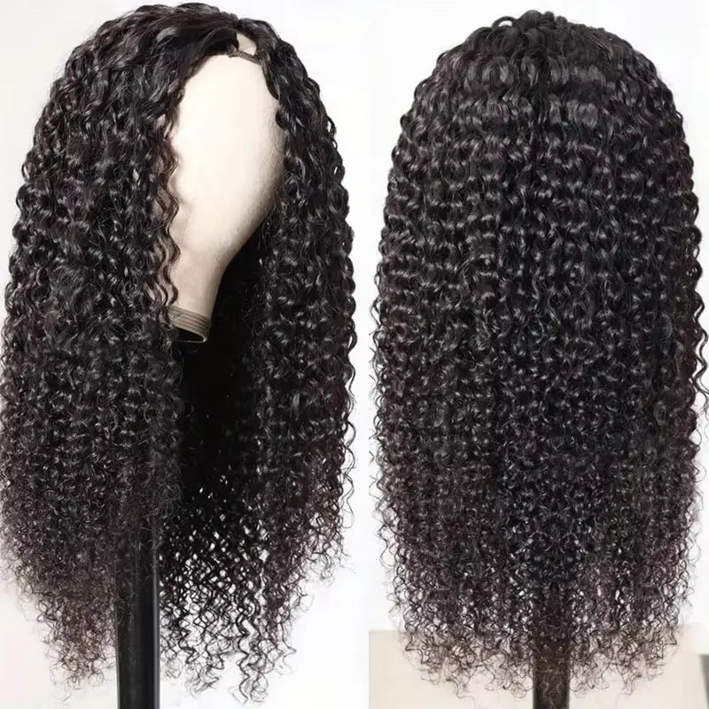Kinky Curly V Part Wig Human Hair Deep Wave Glueless V Part Wigs Human Hair Black Water Wave Brazilian Human Hair Wigs for Women