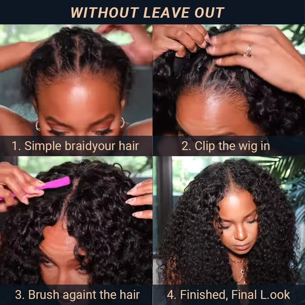 Kinky Curly V Part Wig Human Hair Deep Wave Glueless V Part Wigs Human Hair Black Water Wave Brazilian Human Hair Wigs for Women