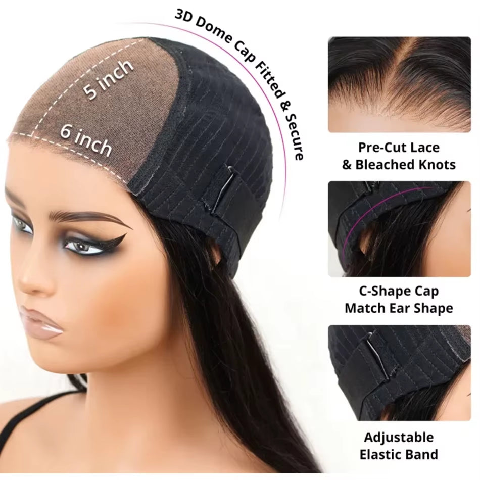 10A 100% Glueless Wigs Human Hair Wigs Ready to Wear Bleached Knots 6X5 Pre Cut HD Transparent Glueless Lace Wigs Kinky Curly