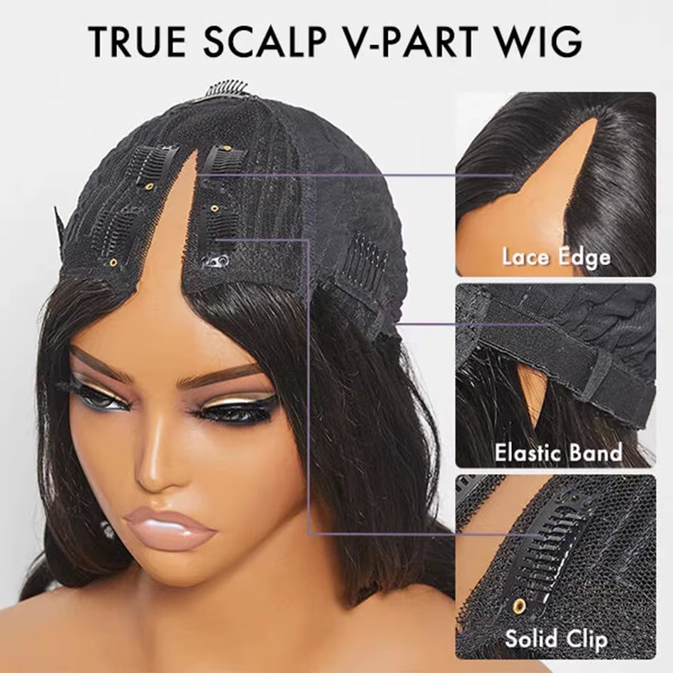 Kinky Curly V Part Wig Human Hair Deep Wave Glueless V Part Wigs Human Hair Black Water Wave Brazilian Human Hair Wigs for Women