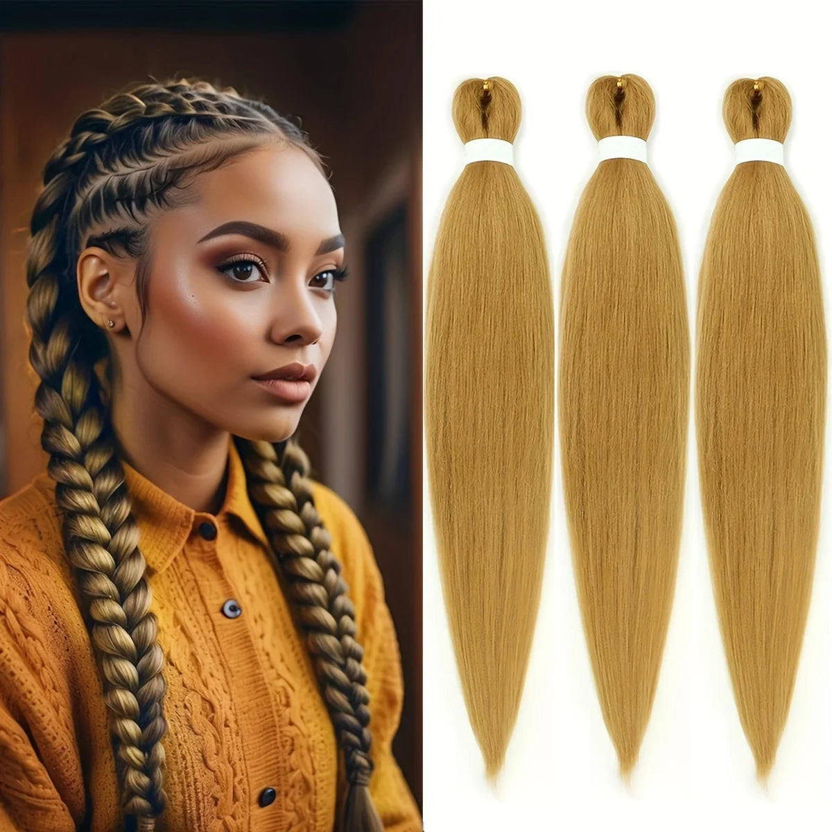 Pre Stretched Synthetic Braiding Hair 3Pcs Natural Black Braiding Hair for Professional Braiding Hair Extensions Crochet Braid