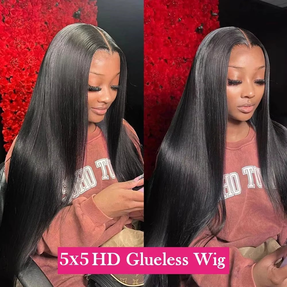 Glueless Wigs Human Hair Ready to Wear Bone Straight Lace Front Wigs Human Hair 4X4 5X5 Pre Cut Hd Lace Closure Wigs for Women