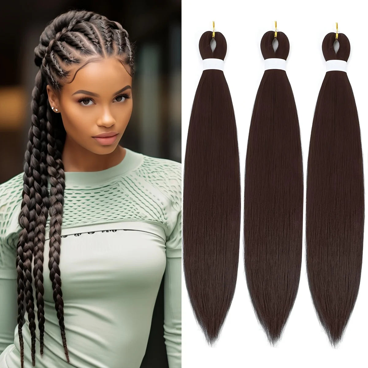 Pre Stretched Synthetic Braiding Hair 3Pcs Natural Black Braiding Hair for Professional Braiding Hair Extensions Crochet Braid