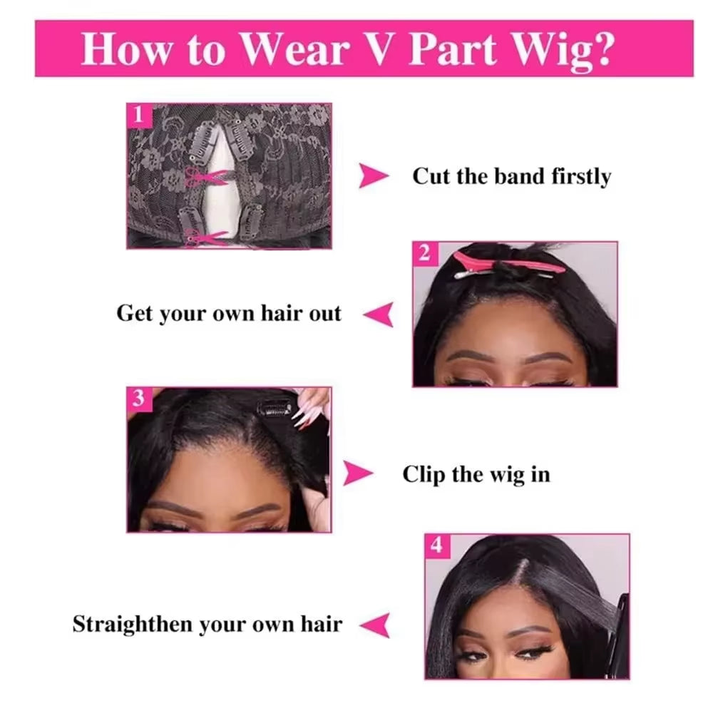 Kinky Curly V Part Wig Human Hair Deep Wave Glueless V Part Wigs Human Hair Black Water Wave Brazilian Human Hair Wigs for Women