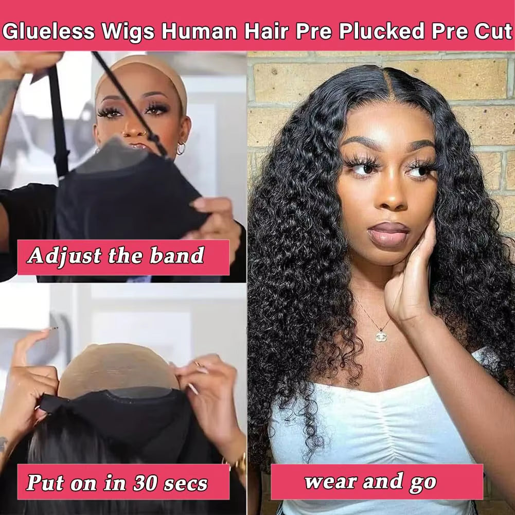Glueless Wigs Human Hair Pre Plucked Pre Cut Wear and Go Deep Wave Lace Front Wigs Human Hair 5X5 Closure Wigs for Black Women