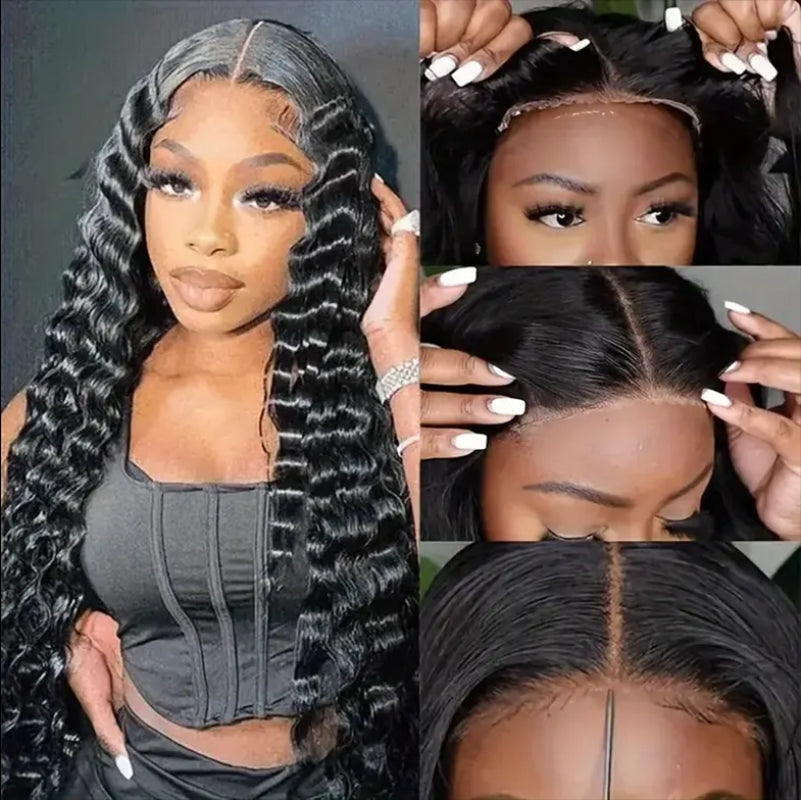 Glueless Wigs 70 Percent Human Hair Pre Plucked Pre Cut 200 Density Transparent HD Lace Frontal Wigs 4X4 Deep Wave Wigs