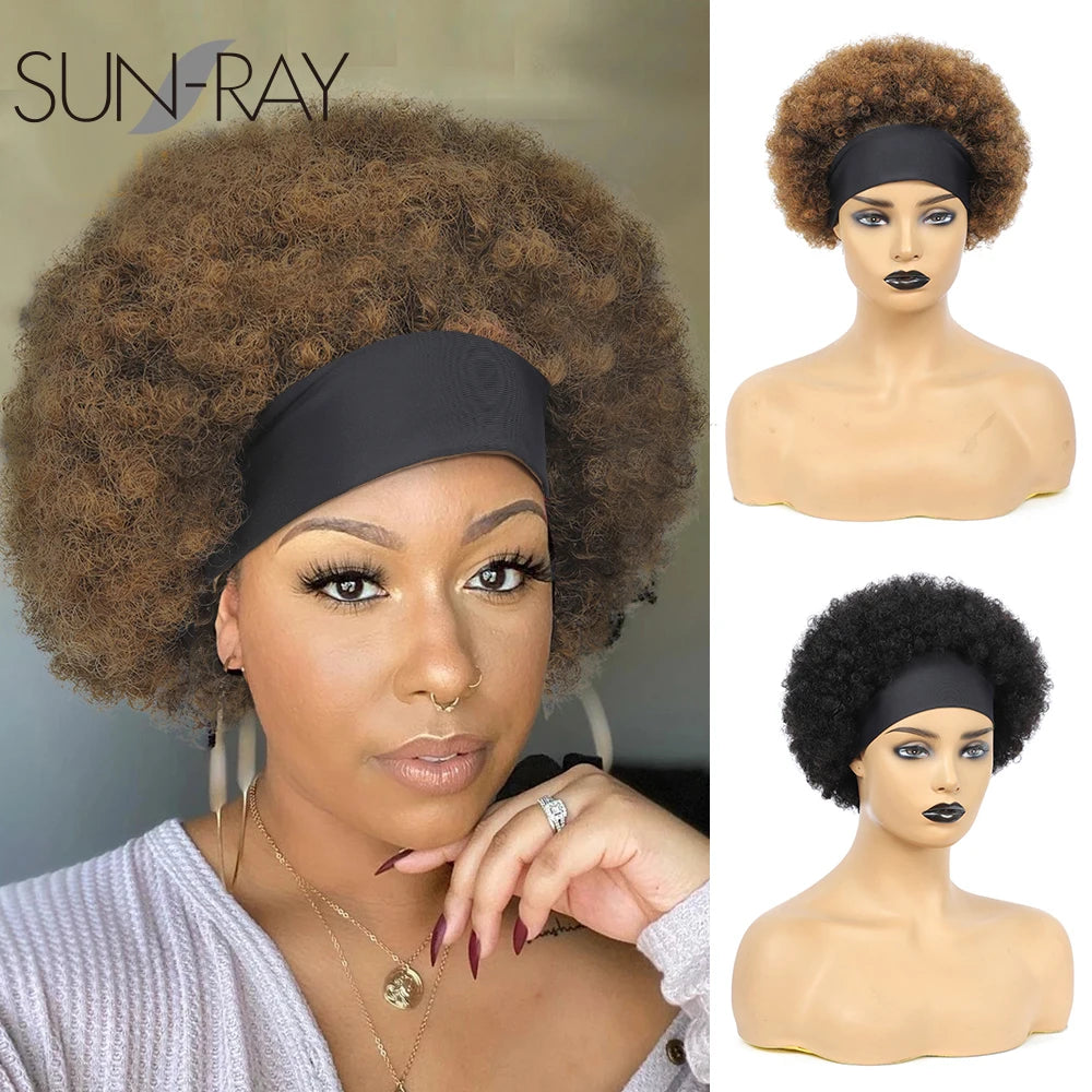 Short Curly Headband Wig Human Hair Wigs for Women Afro Kinky Curly Full Machine Made Brazilian Remy Cheapturban Wigs Wigs