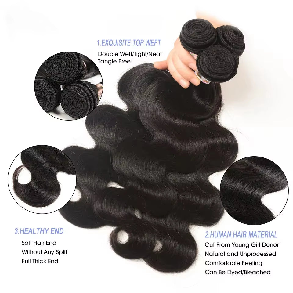 Body Wave Human Hair Bundle Brazilian Remy Hair Weave Raw Virgin Hair Extensions 1 3 4 Bundles Deal Weft Double Drawn Wholesale