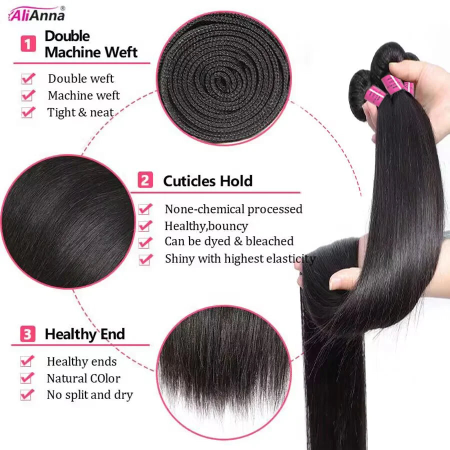 26Inch Human Hair Bundles 10A Brazilian Raw Hair Weave Bundles 30 38 40 Inch Straight Human Hair Bundles Hair Extensions