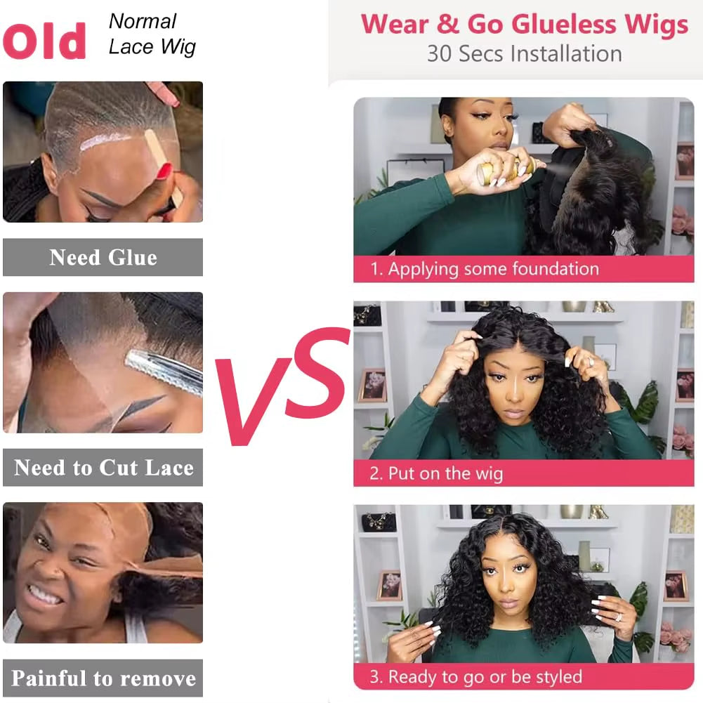 Glueless Wigs Human Hair Pre Plucked Pre Cut Wear and Go Deep Wave Lace Front Wigs Human Hair 5X5 Closure Wigs for Black Women