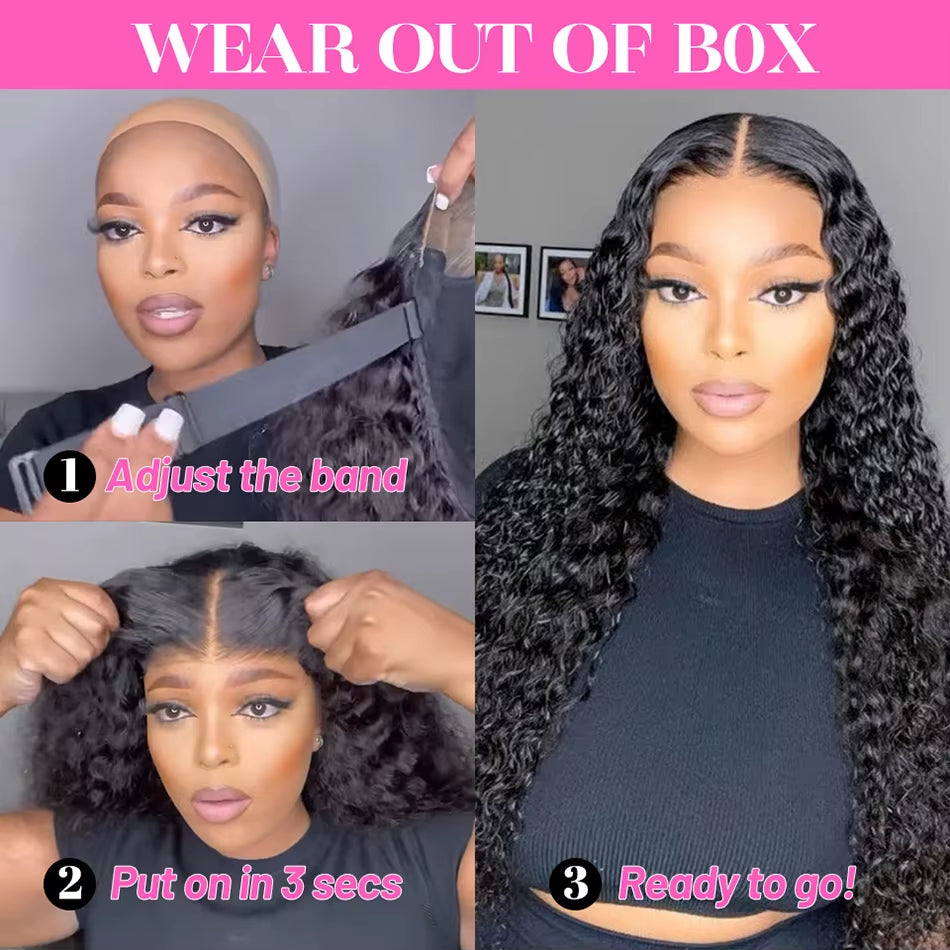 10A 100% Glueless Wigs Human Hair Wigs Ready to Wear Bleached Knots 6X5 Pre Cut HD Transparent Glueless Lace Wigs Kinky Curly
