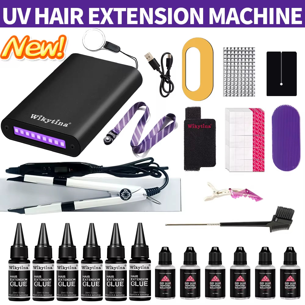 Advanced Hair Extensions Application Kit with UV Light V Light Glue Tools and Complete Set for Professional Use