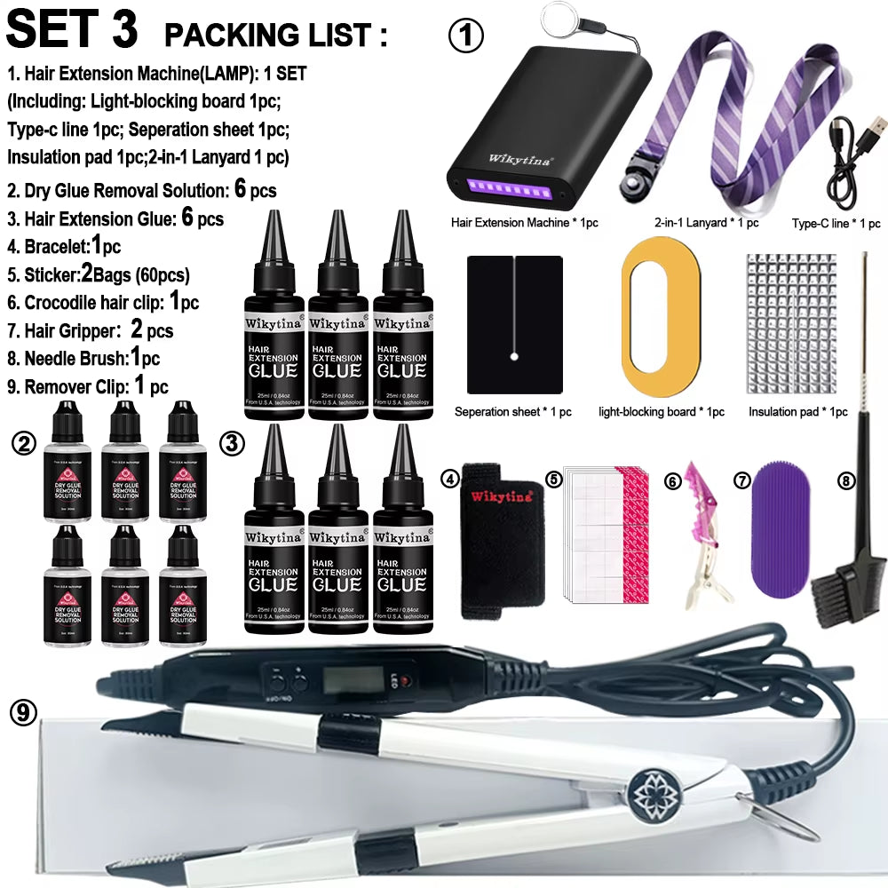 Advanced Hair Extensions Application Kit with UV Light V Light Glue Tools and Complete Set for Professional Use