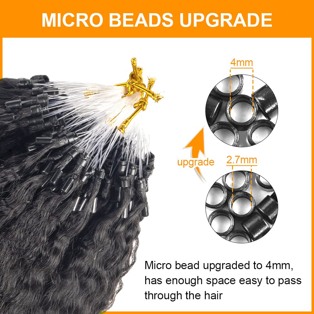 Niawigs Micro Links Human Hair for Black Women Kinky Straight Microlink Hair Extensions Human Hair 100 Strands Micro Loop Human Hair Extensions 14 Inches 85G Natural Black