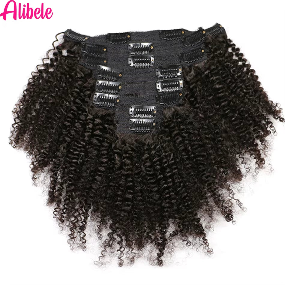 4B 4C Afro Kinky Culy Clips in Human Hair Extensions Brazilian Remy Hair Clips in 120G 8Pcs/Set 10-28 Inches for Women