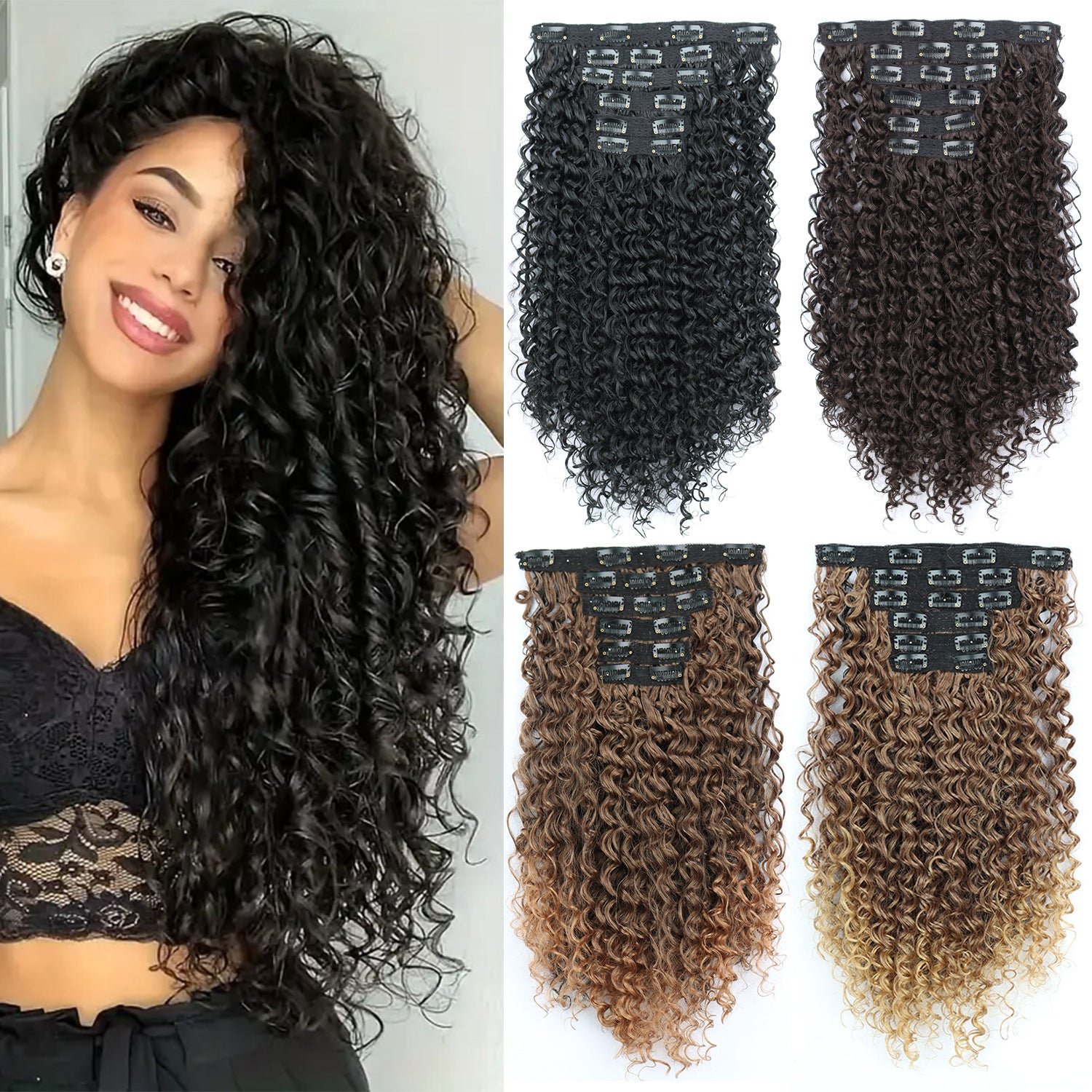 Long Curly Clip-In Natural synthetic Extensions