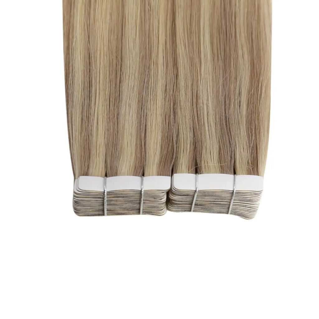 Tape in Hair Extensions Human Hair Blonde 20Inch Remy Tape in Human Hair Extensions Dark Ash Blonde Highlights Double Side