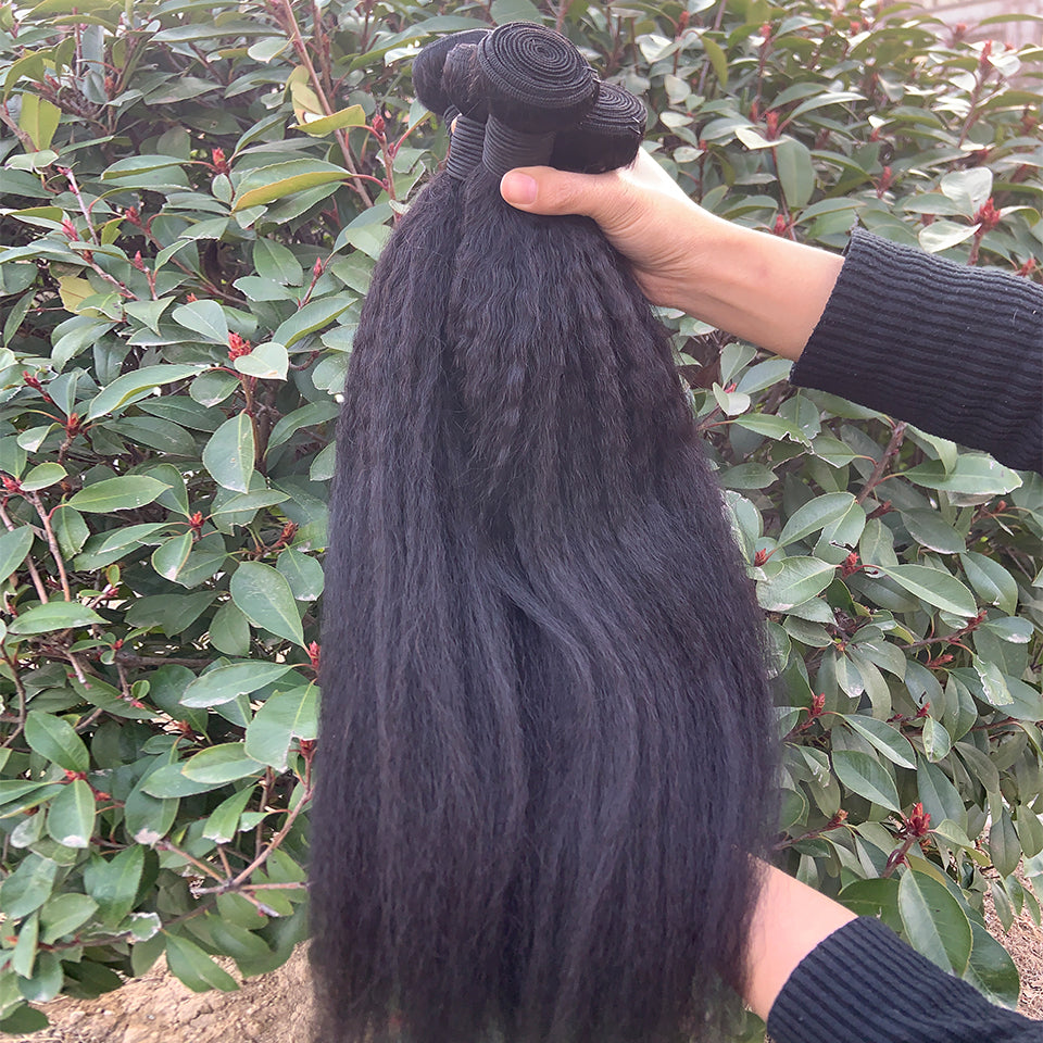 Relaxed Straight Human Hair Bundles - Brazilian Coarse Yaki Double Weft Extensions