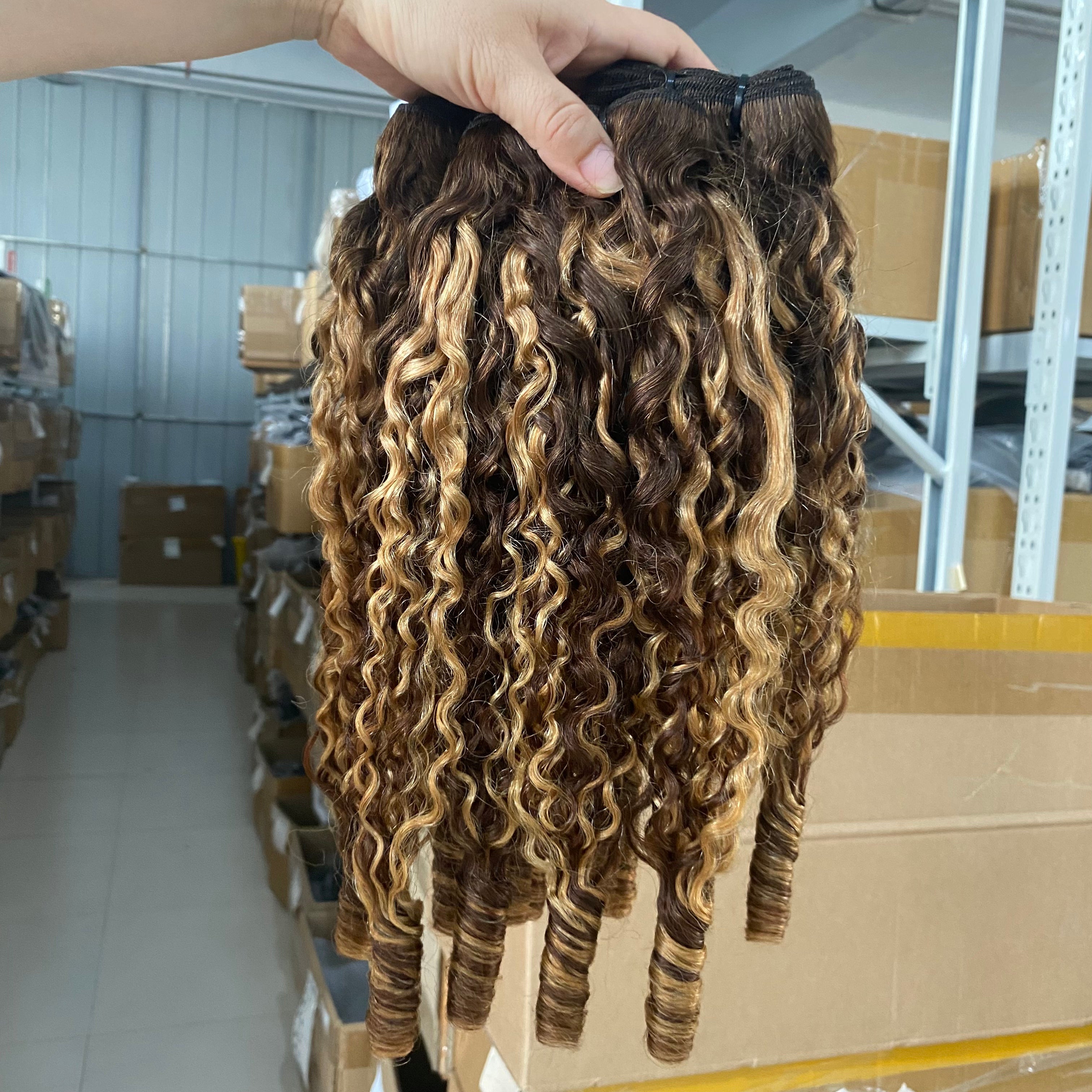 Honey Blonde Curly Hair Bundles - P4/27 Highlight Burmese Pixie Curls Raw Human Hair