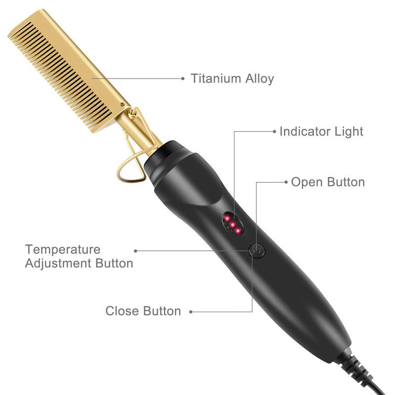 Electric Hot Comb Hair Straightener Brush - Professional Pressing Comb Styling Tool