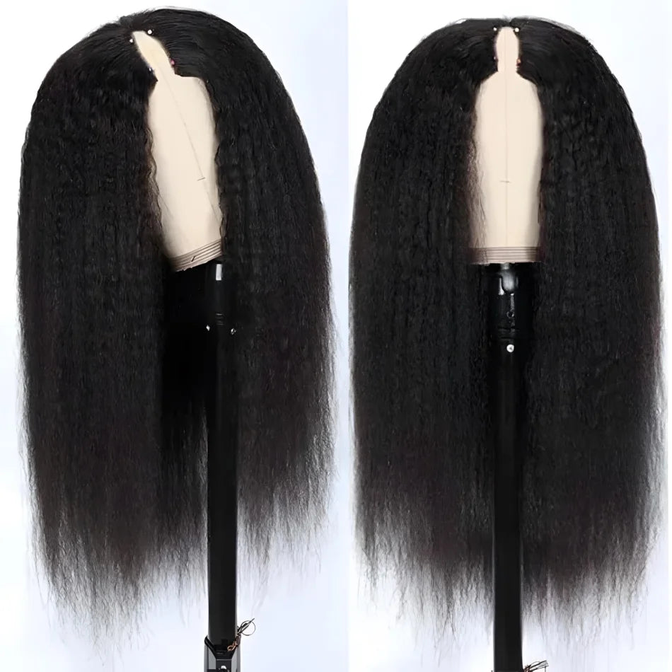 Kinky Straight V-Part Wig - 180% Density No Leave Out Glueless Human Hair Wig