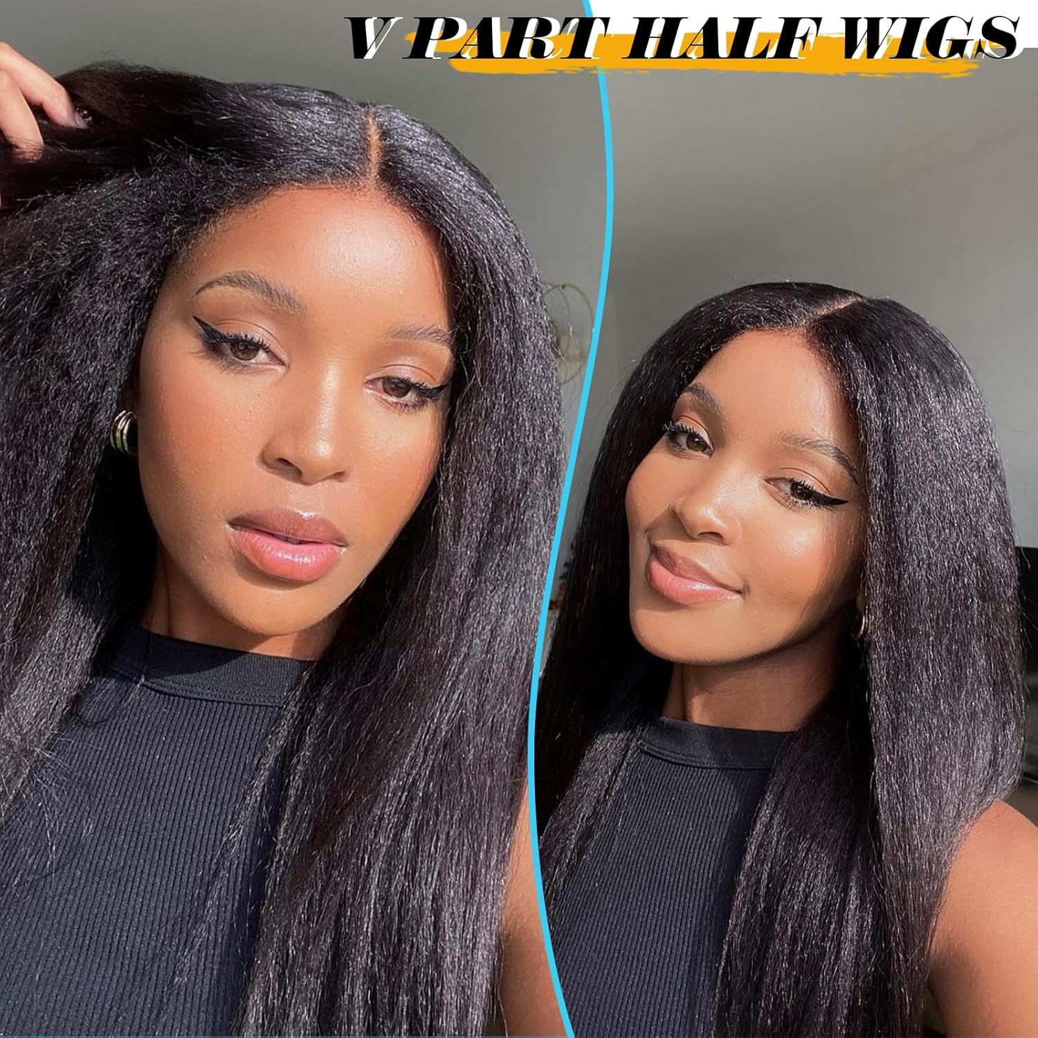 Kinky Straight V-Part Wig - 180% Density No Leave Out Glueless Human Hair Wig