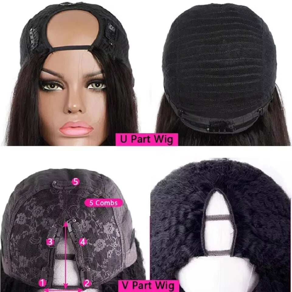 Kinky Straight V-Part Wig - 180% Density No Leave Out Glueless Human Hair Wig