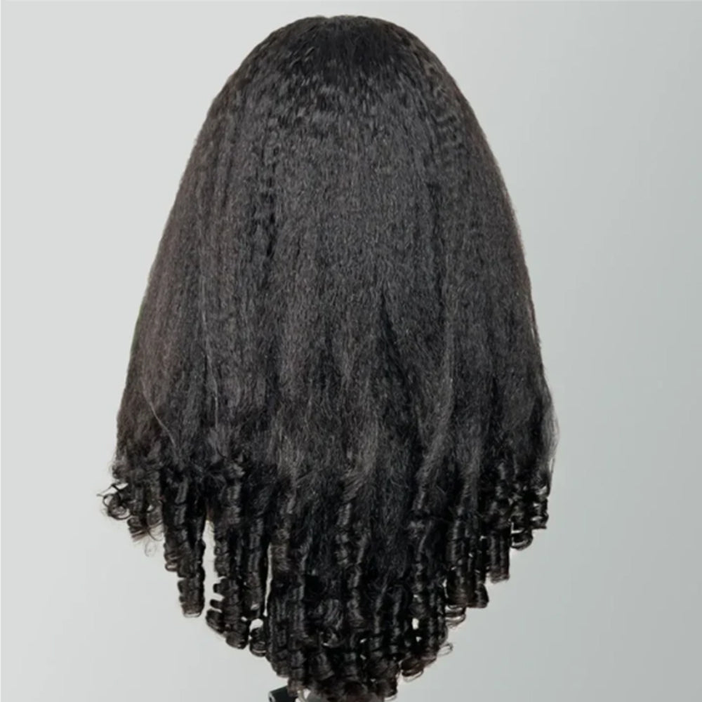 3-in-1 Kinky Straight Half Wig - Glueless Drawstring Human Hair with Spiral Curly Ends