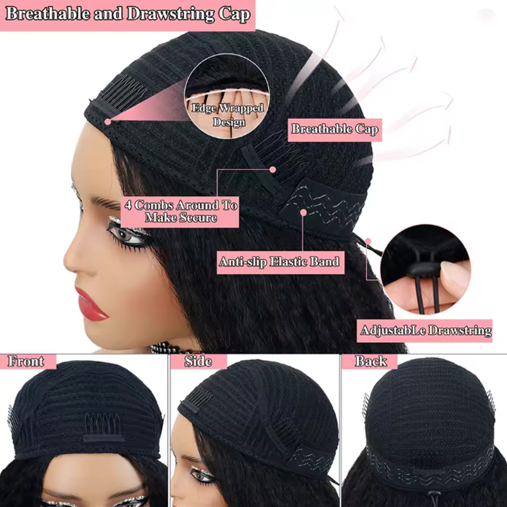 3-in-1 Kinky Straight Half Wig - Glueless Drawstring Human Hair with Spiral Curly Ends