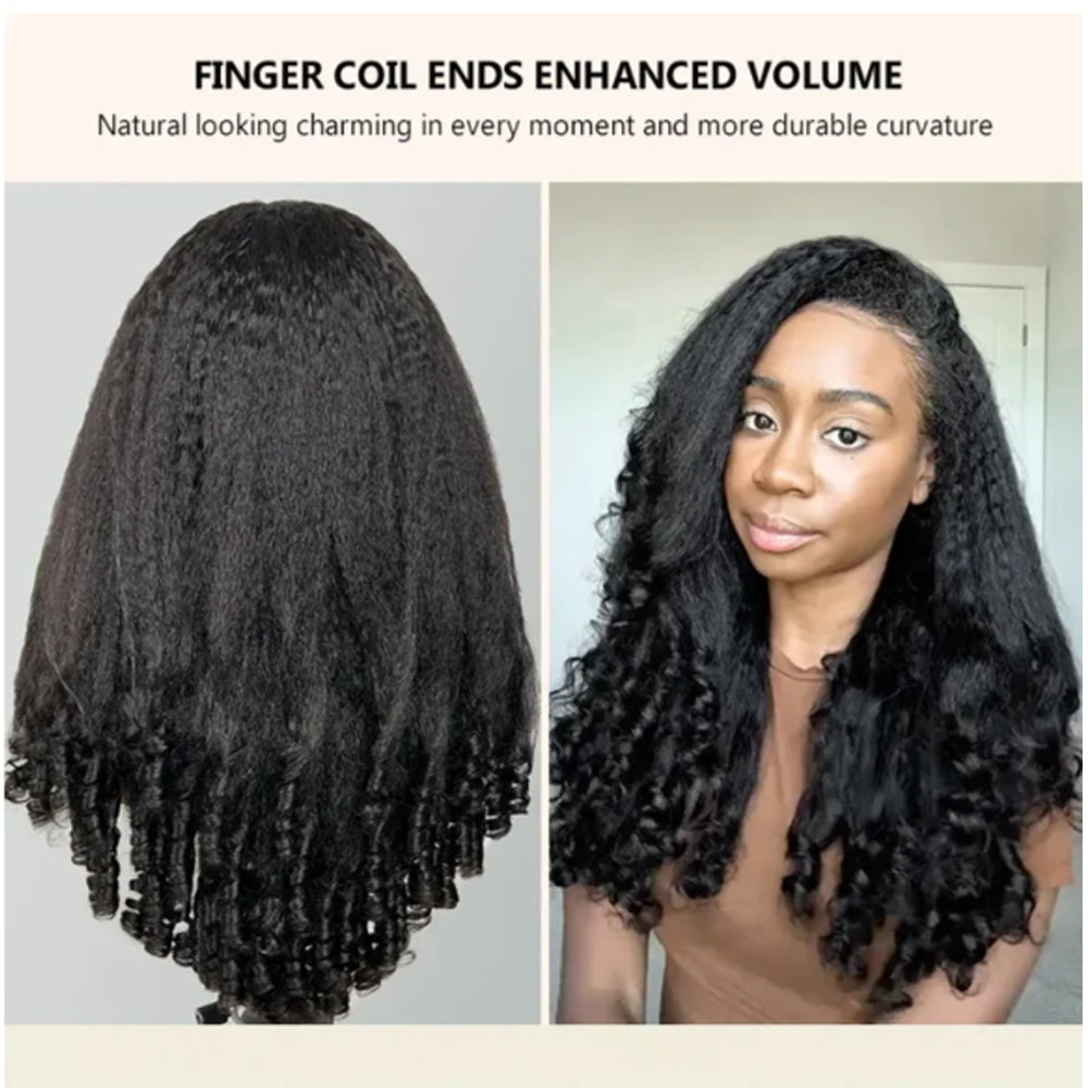 3-in-1 Kinky Straight Half Wig - Glueless Drawstring Human Hair with Spiral Curly Ends