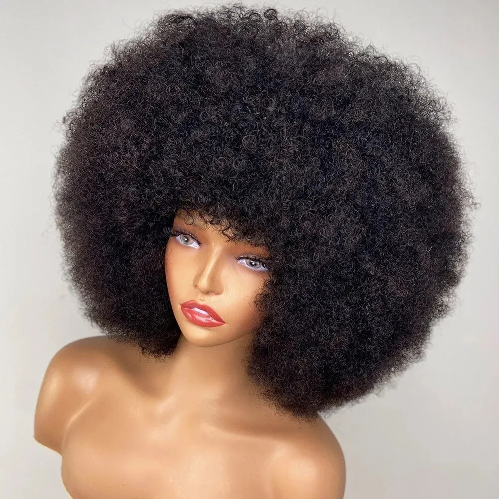 Glueless Afro Kinky Curly Pixie Cut Wig - Short Fluffy Human Hair Wig for Women