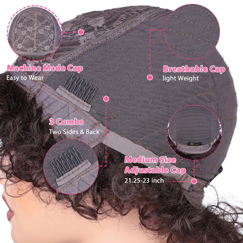 Brazilian Short Bob Pixie Kinky Curly Wig With Bangs | Human Hair | Natural & 99J