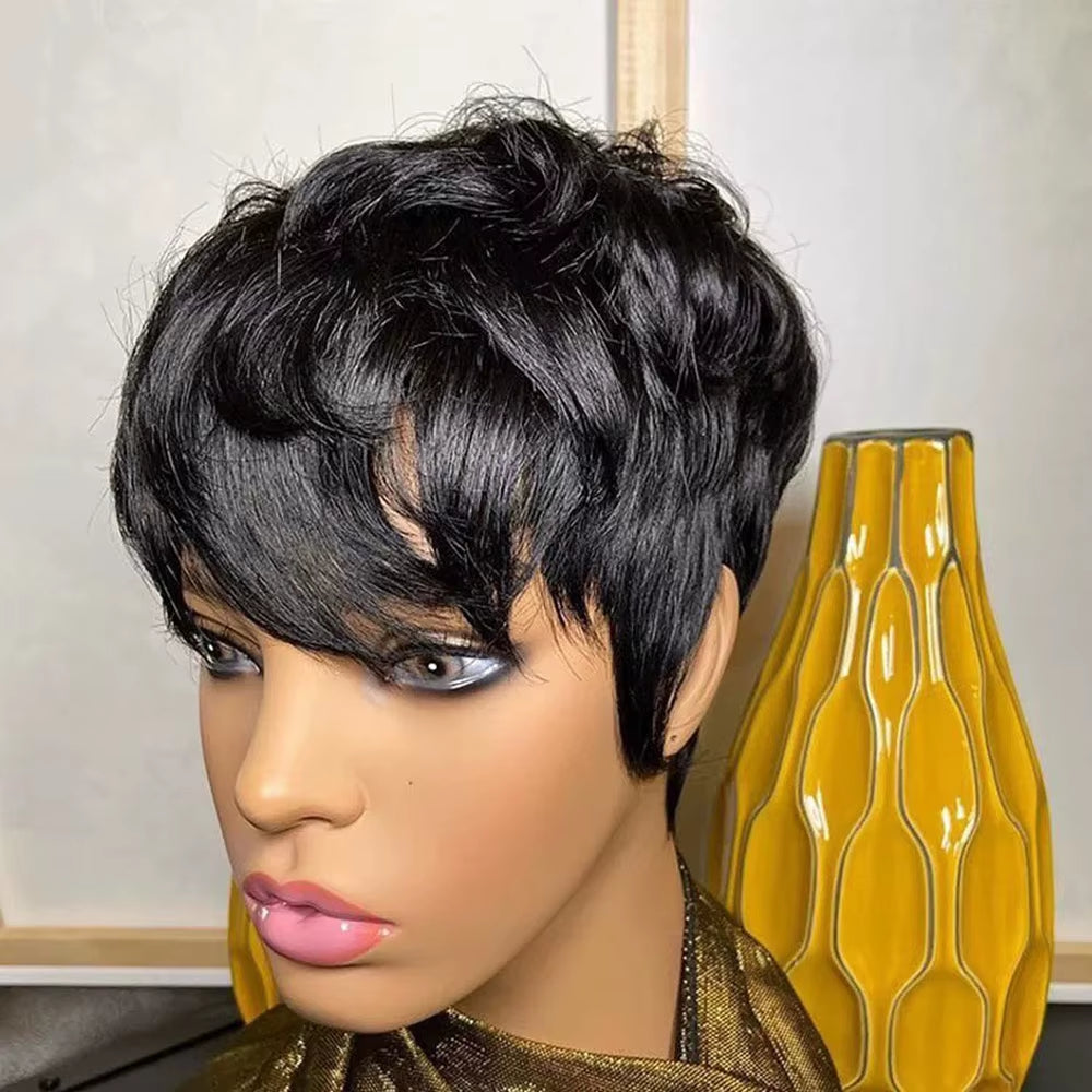 Short Pixie Cut Wig Human Hair for Black Women Machine Made Wigs with Bangs Short Wig Human Hair Wigs