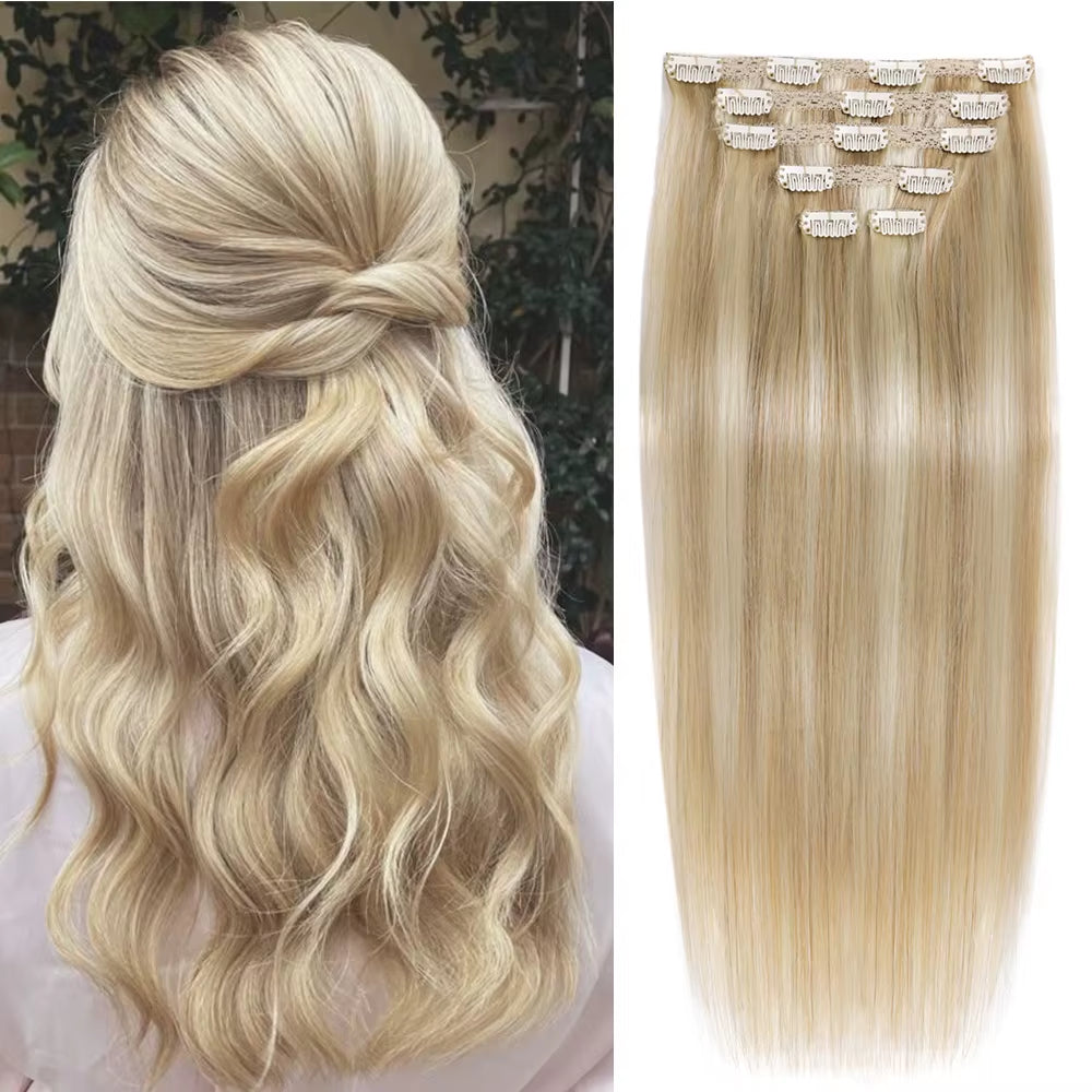 Clip in Hair Extension Human Hair Hightlight Seamless Clip Ins Human Hair Real Hair Extensions Human Hair 70G 6PCS