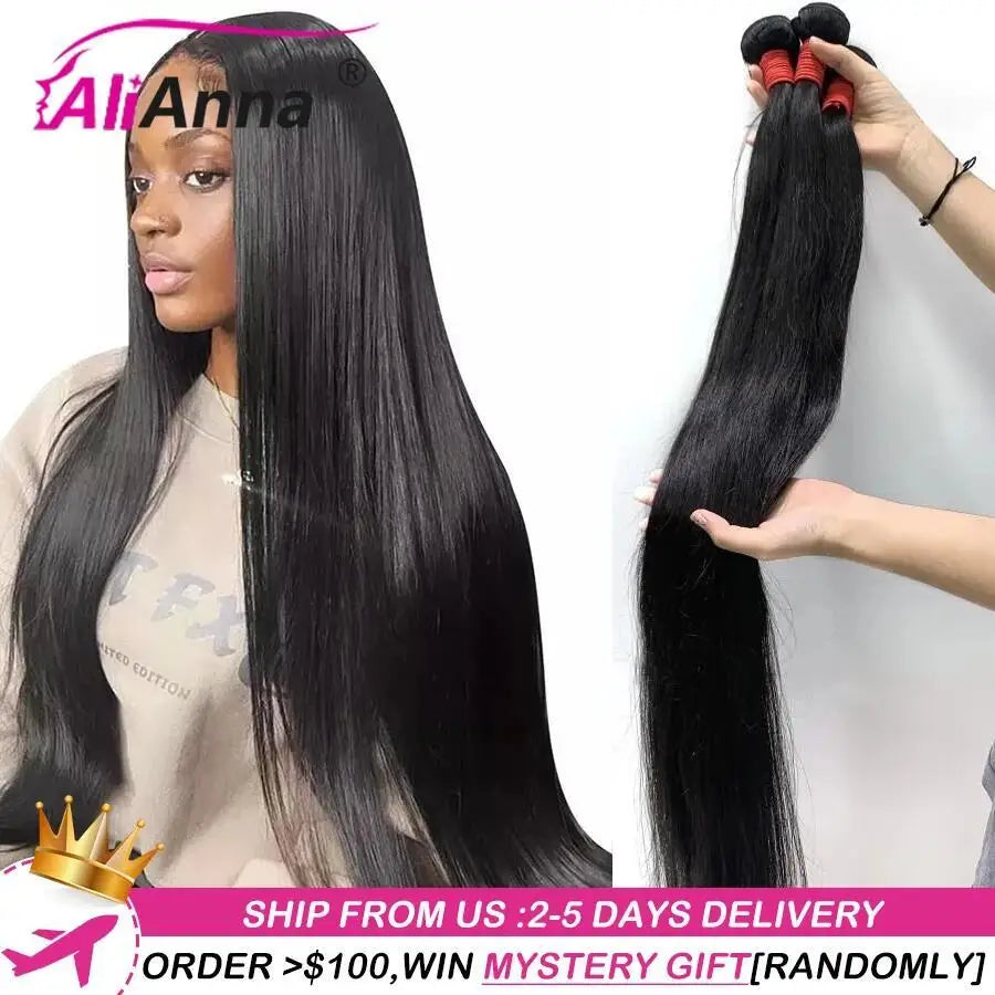 26Inch Human Hair Bundles 10A Brazilian Raw Hair Weave Bundles 30 38 40 Inch Straight Human Hair Bundles Hair Extensions
