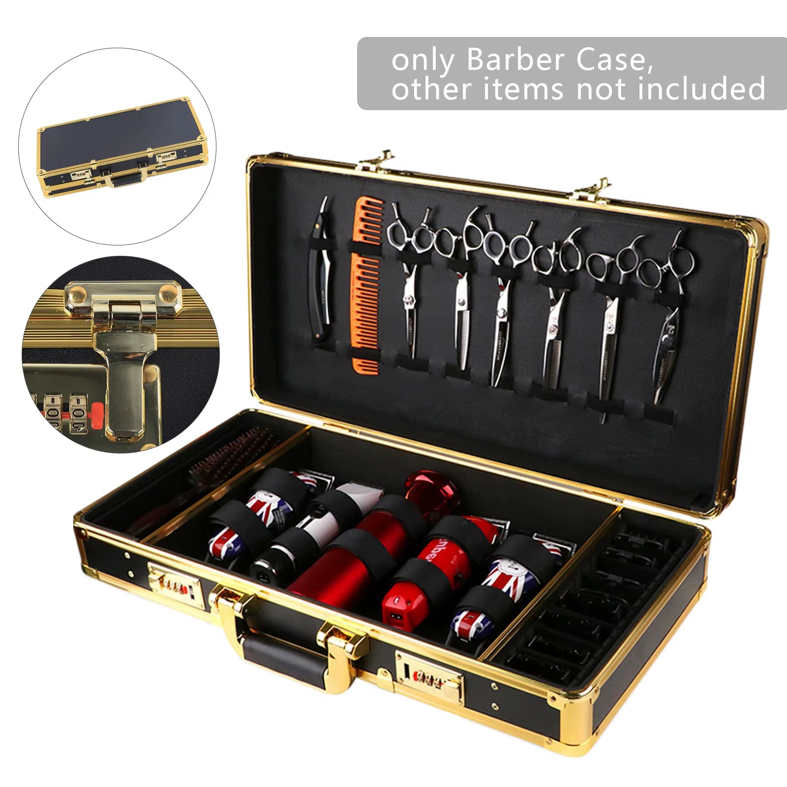 Barber Case Organizer, High-Quality Aluminum Alloy and Fireproof Panel, Three Compartments for Scissors and Hair Tools,