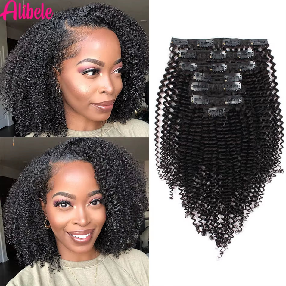 4B 4C Afro Kinky Culy Clips in Human Hair Extensions Brazilian Remy Hair Clips in 120G 8Pcs/Set 10-28 Inches for Women