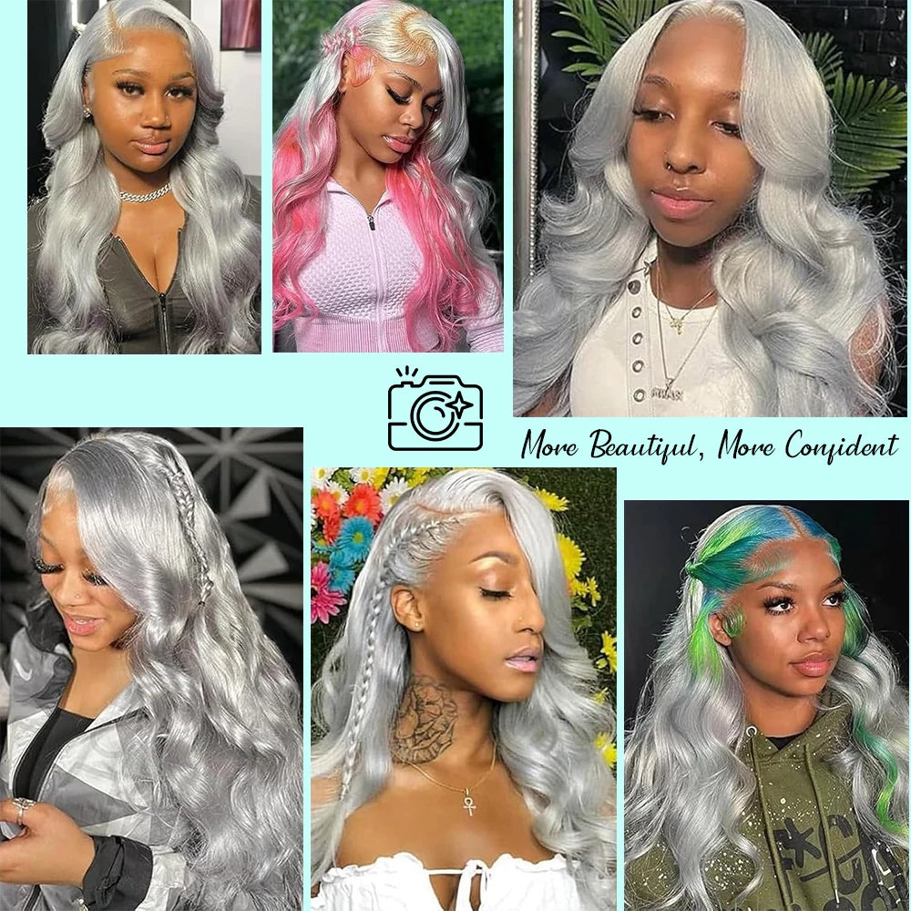 Cosplay Body Wave Silver Grey 13X4 Lace Front Wigs Human Hair 13X6 HD Lace Front Wigs Remy Brazilian 613 Colored Human Hair Wigs