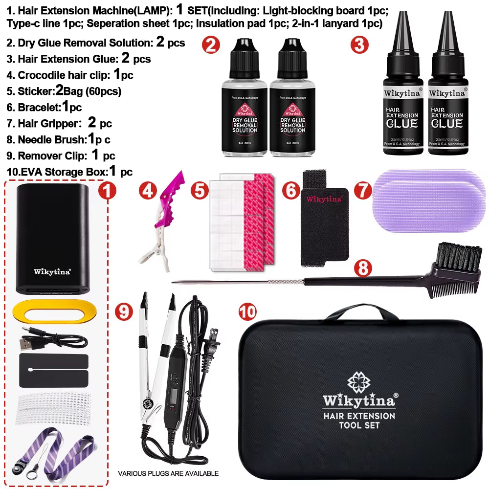 UV Light Hair Extension Kit 2025 with V Light Tools Glue and Curing Lighter for Professional Hair Extensions at Home or Salon