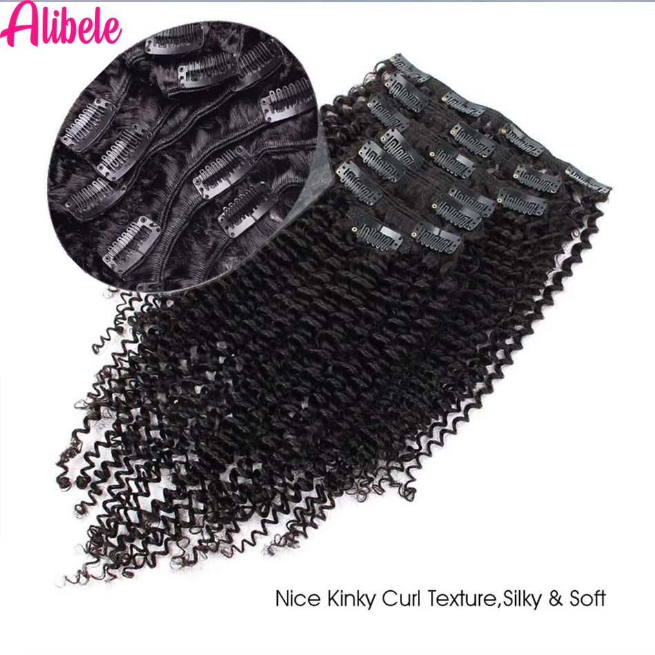 4B 4C Afro Kinky Culy Clips in Human Hair Extensions Brazilian Remy Hair Clips in 120G 8Pcs/Set 10-28 Inches for Women