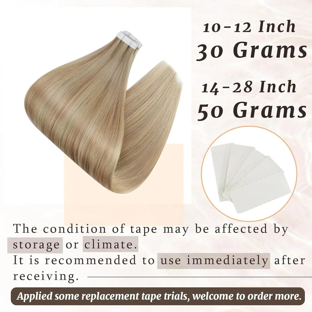 Tape in Hair Extensions Human Hair Blonde 20Inch Remy Tape in Human Hair Extensions Dark Ash Blonde Highlights Double Side