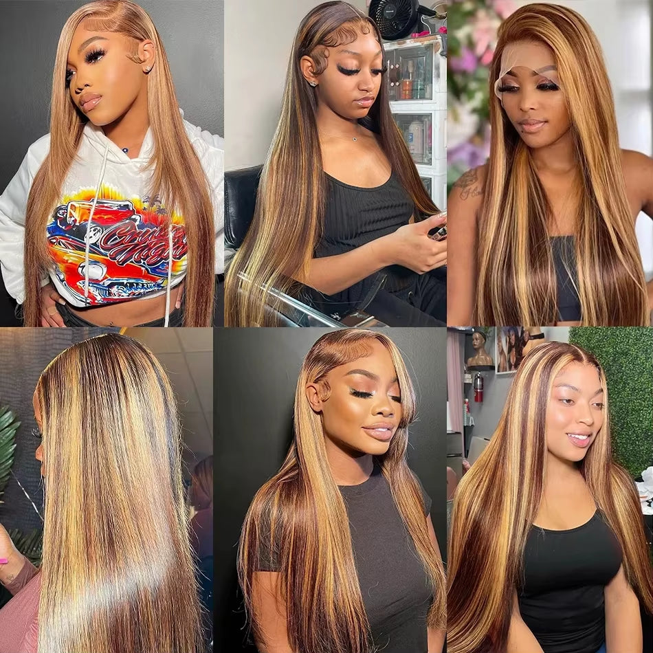 Straight Human Hair Wigs 4/27 Highlight 38 Inch Wigs Human Hair Hd Frontal 13X6 Brazilian Wigs Original 200% Density