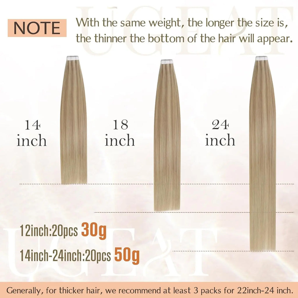 Tape in Hair Extensions Human Hair Blonde 20Inch Remy Tape in Human Hair Extensions Dark Ash Blonde Highlights Double Side