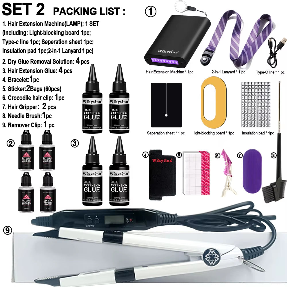 Advanced Hair Extensions Application Kit with UV Light V Light Glue Tools and Complete Set for Professional Use