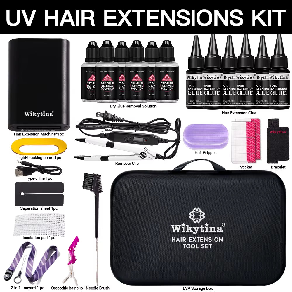 UV Light Hair Extension Kit 2025 with V Light Tools Glue and Curing Lighter for Professional Hair Extensions at Home or Salon