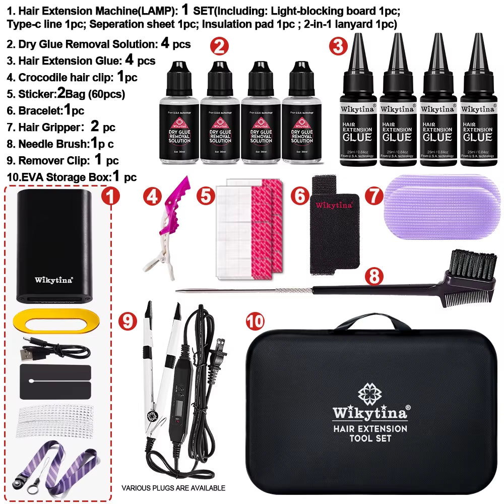 UV Light Hair Extension Kit 2025 with V Light Tools Glue and Curing Lighter for Professional Hair Extensions at Home or Salon