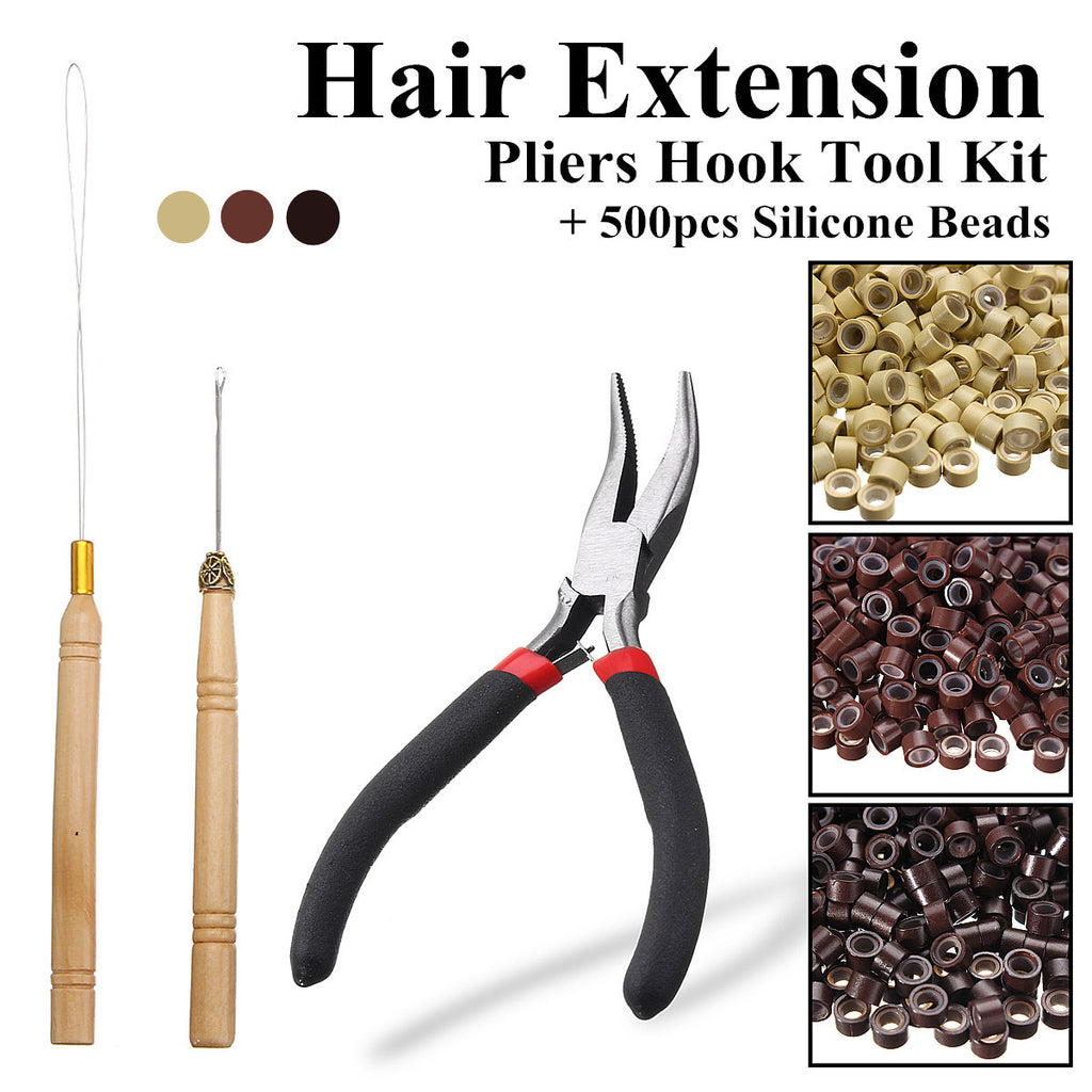 Hair Extension Tool Kit - Silicone Rings, Pliers & Aluminum Beads Set