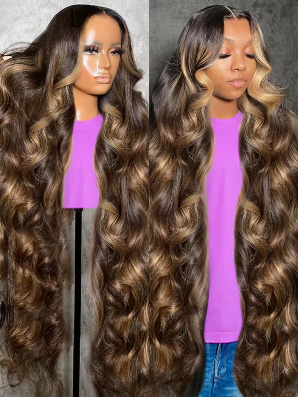 46 Inch Highlight Lace Front Human Hair Wigs 13X4 13X6 Body Wave Wigs HD Lace Frontal Wigs Pre Plucked with Baby Hair for Women