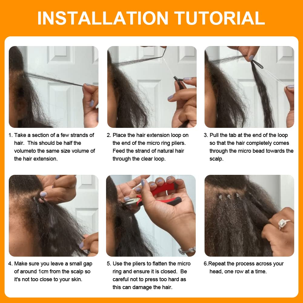 Niawigs Micro Links Human Hair for Black Women Kinky Straight Microlink Hair Extensions Human Hair 100 Strands Micro Loop Human Hair Extensions 14 Inches 85G Natural Black