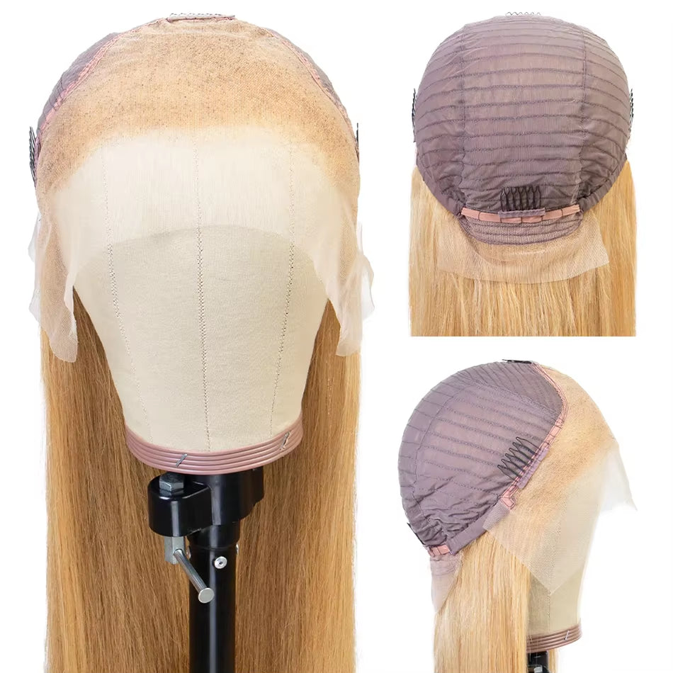 13X6 Honey Blonde HD Transparent Lace Front Wigs Human Hair #27 Colored Brazilian Bone Straight Lace Frontal Human Hair Wigs